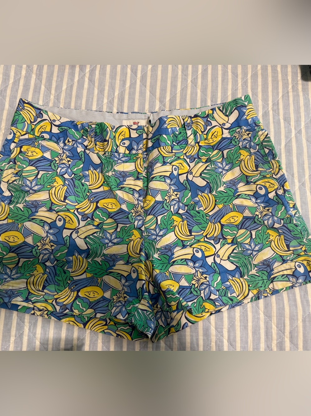 Vineyard Vines Tropical Toucan Print Blue Women's Cotton Shorts